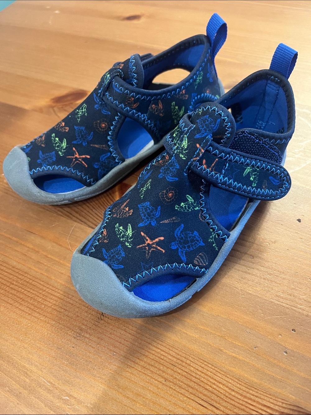 Kids Navy Blue Water Shoes with Sea Creature Print